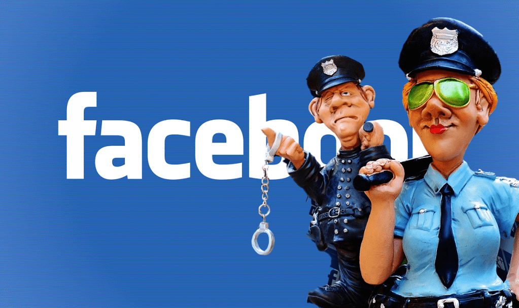 policiers devant le logo Facebook