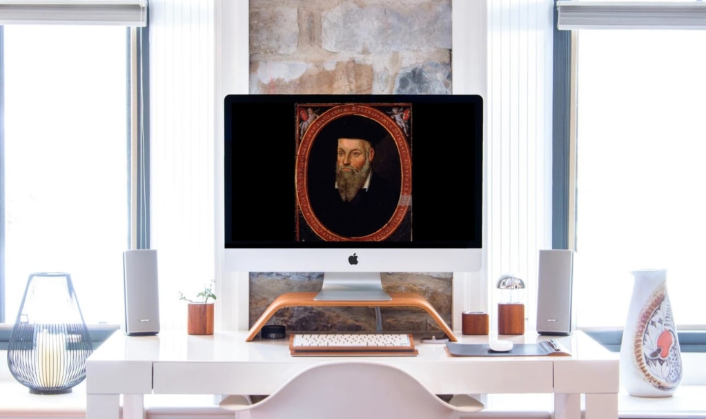 portrait de Nostradamus sur un écran d'ordinateur